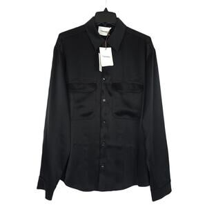 Nanushka Men's Armo Slip Satin Workwear Long Sleeve Shirt Black Medium NWT